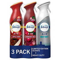 Febreze Air Fresheners, Bathroom Spray Room Fresheners, Odor-Fighting Air Freshener Apple Cider, Cranberry Tart, Heavy Duty Crisp Clean, 8.8 oz. Aerosol Can, Pack of 3