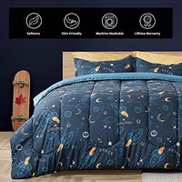 SLEEP ZONE Kids Full/Queen Size - 7 Pieces Super Cute & Soft Bedding Sets & Collections Including Comforter, Sheet, Pillowcase & Sham - Fade Resistant Easy Care (Space Rocket)