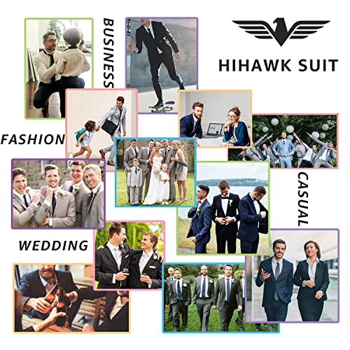 Hihawk Men's 3 Piece Suit with Stretch Fabric, Solid Slim Fit One Button Suit Blazer Set, Jacket Vest Pants with Tie. Light Pink Large