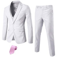 YND Men's Slim Fit 2 Button 3 Piece Suit Set, Blazer Jacket Vest Pants and Tie, Solid Wedding Dress Tux and Trousers White