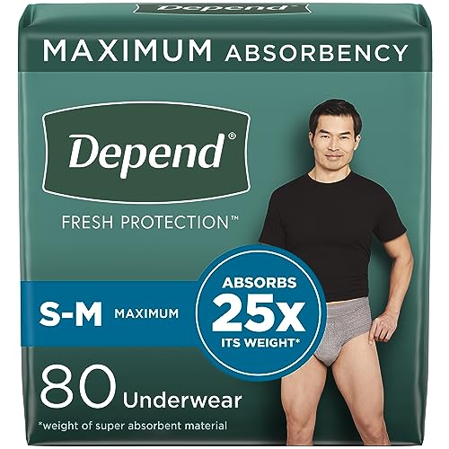 Depend Fresh Protection Adult Incontinence Underwear for Men (Formerly Depend Fit-Flex), Disposable, Maximum, Small/Medium, Grey, 80 Count (2 Packs of 40), Packaging May Vary