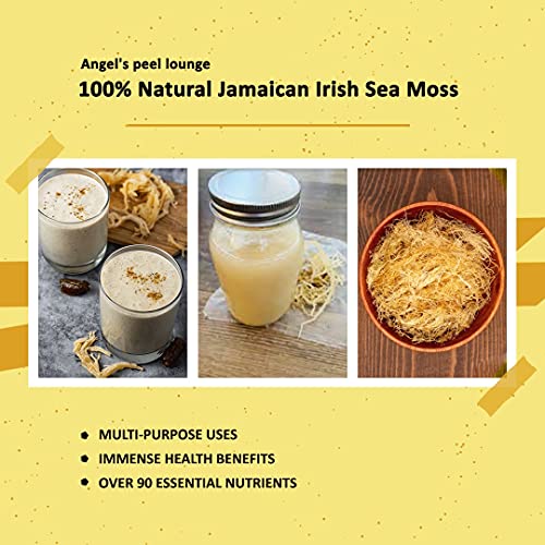 Angel's peel lounge 100% Jamaican Irish Sea Moss Natural - Non GMO No Preservatives | Organic | Vegan | Hand Picked | Sun Dried | Makes Perfect Gel Cell Food for Immune (16 fl oz)