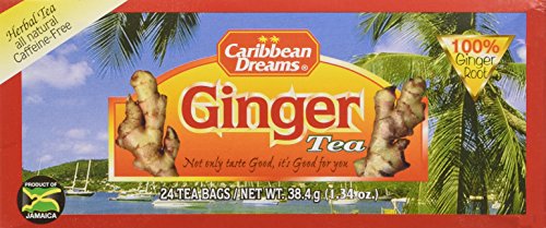 Caribbean Dreams Ginger Tea, 24 Tea Bags, 100% Ginger Root, Herbal, Natural, Caffeine Free Ginger Tea From Jamaica