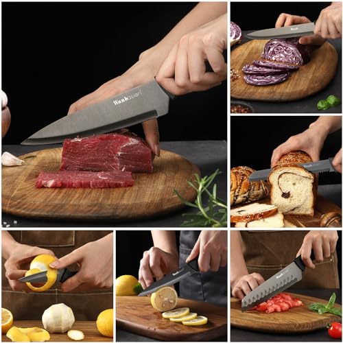 Wanbasion Black Stainless Steel Knife Set, Sharp Kitchen Knife Set Professional, Kitchen Knife Set Dishwasher Safe with Covers for Cooking