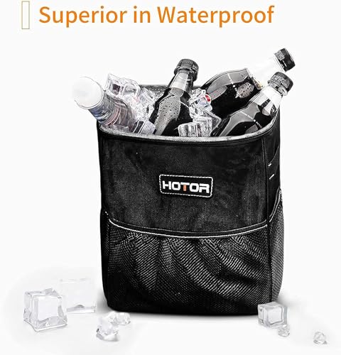 HOTOR Car Trash Can with Lid and Storage Pockets - 100% Leak-Proof Organizer, Waterproof Garbage Can, Multipurpose Trash Bin for Car, 2 Gallons, Black