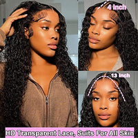 PUVEPK 13X4 HD Curly Lace Front Wigs Human Hair Pre Plucked with Baby Hair 180% Density Brazilian Deep Curly Wave Human Hair Wigs for Black Women 9A Glueless Lace frontal Wigs Natural Color (22 inch)