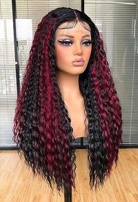 Annivia Rose Red Highlights Curly Lace Front Wig,HD Glueless Deep Wave Lace Front Wig for Black Women,Pre Plucked with Baby Hair,Afro Kinky Curly Synthetic Lace Frontal Wigs 26Inch