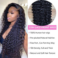 IFTIME 13x4 Deep Wave Lace Front Wigs Human Hair 18 inch Curly Lace Front Wig Human Hair Deep Wave Wig for Women Pre Plucked with Baby Hair HD Transparent Lace Frontal Wigs Human Hair 180% Density