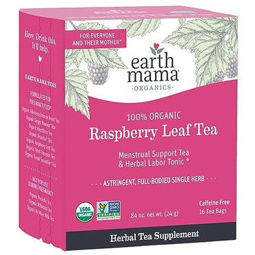 Earth Mama Organic Raspberry Leaf Tea Bags | Labor Tonic & Menstrual Support Herbal Tea, Red Raspberry Leaf Tea for Pregnancy & Postpartum Care Recovery, Caffeine Free Tea, Non GMO, (16 Teabags, 3-Pk)