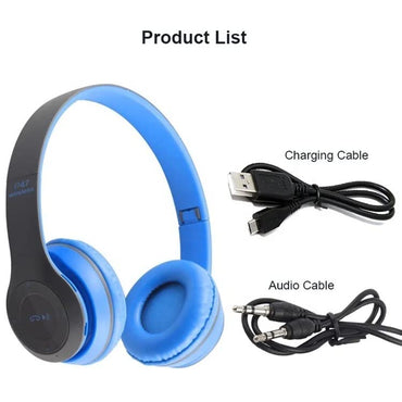 Wireless Headphones Over Ear P47 Super Bass 5.1, Volume Control, Bluetooth, Card Support SD, LED Lights, Compatible with Apple & Android, Built-in Microphone