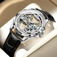 OLEVS Skeleton Watches for Men Automatic Self Winding Mechanical Luxury Dress Brown Leather Waterproof Luminous Men Wrist Watch