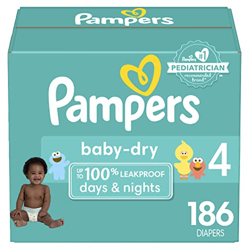 Pampers Baby Dry Diapers - Size 4, 186 Count, Absorbent Disposable Diapers