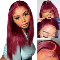 Samrabeauty 99j Burgundy Straight Lace Front Wigs Human Hair 99J 13X4 HD Transparent Lace Frontal Wigs 180% Density Glueless Pre Plucked with Baby Hair Wigs for Women