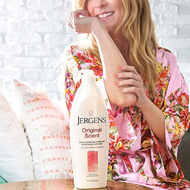 Jergens Original Scent Body Lotion, Dry Skin Moisturizer with HYDRALUCENCE blend and Cherry Almond Essence, for Long Lasting Skin Hydration, 21 Ounce (3 Pack)
