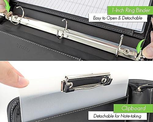 STYLIO Zipper Portfolio Binder | Padfolio 3 Ring Binder and Clipboard Folio (removable) | Portfolio Organizer for Documents, iPad, Tablet, Phone |Faux Leather Binder for Men and Women. Notebook Binder