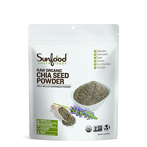 Sunfood Superfoods Chia Seed Powder - Organic - Bulk Value - Ground Chia Seed Meal - Mild Nutty Flavor - Traditional Growth Techniques: Cold Milled - No Preservatives, Additives - 1 lb Bag