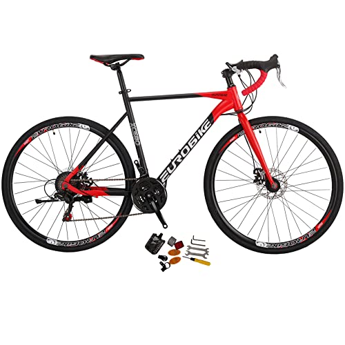 EUROBIKE XC580 Road Bike,21 Speed Bikes for Women and Men,54Cm Frame Road Bicycle,700C Wheels Racing Bike (54cm Red)