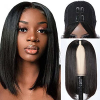 Beauty Forever Straight Bob V Part Wig Upgrade U Part Human Hair Wigs for Women,Brazilian Virgin Short Bob V Part Wig 5x2.5 Lace Front Wear and Go Wig Beginner Friendly Natural Color 150% Density 10inch