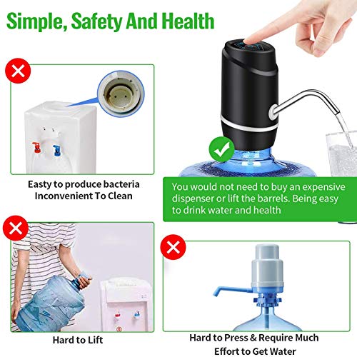 5 Gallon Electric Drinking Portable Water Dispenser, Universal USB Charging Water Bottle Pump For 2-5 Gallon With 2 Silicone