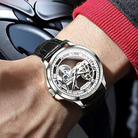 OLEVS Skeleton Watches for Men Automatic Self Winding Mechanical Luxury Dress Brown Leather Waterproof Luminous Men Wrist Watch