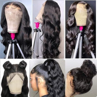 13x6 Lace Front Wigs Human Hair Pre Plucked 180% Density Wear and Go Glueless HD Transparent Lace Frontal Wigs Human Hair Body Wave Wigs for Black Women Natural Hairline with Baby Hair 24 Inch