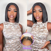 Beauty Forever Put on and Go Glueless Bob Wigs 6X4.5inch Lace Front Human Hair Wig Pre Plucked,Pre Cut Lace Straight Bob Lace Closure Wig 150% Density Natural Color 10 Inch