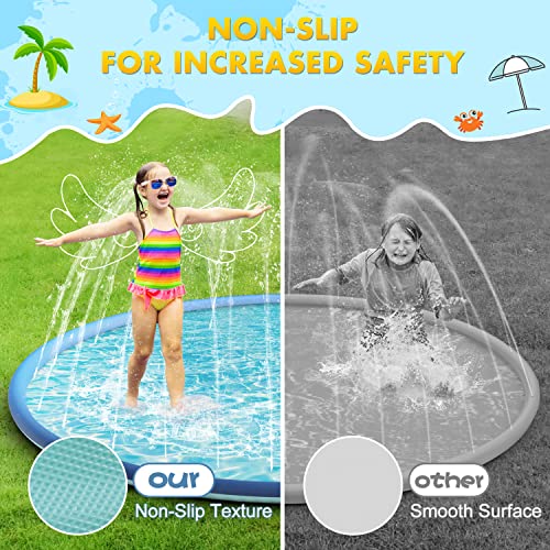 Splash Pad, 87 Inch Non-Slip Sprinkler Pad, Upgraded Extra Large 0.53mm Thicken Splash Pad Pool Summer Outdoor Water Toys Fun Backyard Party for Kids, Dogs, Toddlers, Boys, Girls