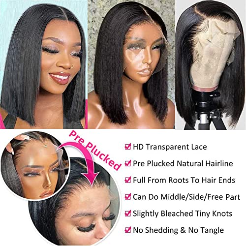 Superfect Bob Wig Human Hair 13x4 HD Lace Front Wigs Pre Plucked Straight Lace Frontal Glueless Short Bob Wigs for Women Wig Natural Black Color(14 Inch, Bob Wig)