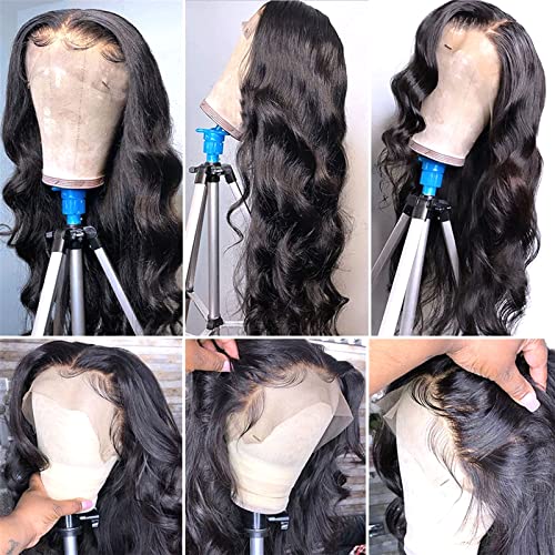 Hairitory Body Wave Lace Front Wigs Human Hair for Black Women 13x4 HD Transparent Wavy Lace Front Human Hair Glueless Wigs Pre Plucked 180% Density Body Wave Lace Frontal Wig Natural Black(22inch)