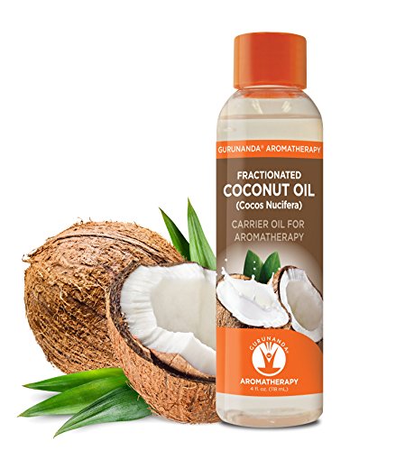 Fractionated Coconut Oil Cold Pressed Coconut oil by GuruNanda - Natural & Pure Carrier Oil Massage Oil Odorless for Skin & Hair 4 Fluid Ounces Premium, Natural, Cruelty-Free, Unrefined