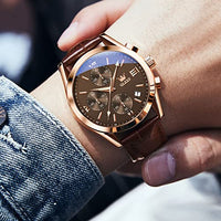 OLEVS Mens Watches Chronograph Luxury Dress Mens Leather Watch Brown Dial Casual Waterproof Watches for Men Relojes para Hombres