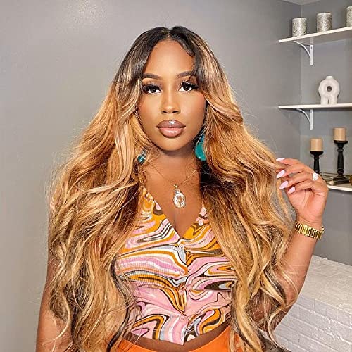 A'vettel Honey Brown Wigs for Black Women High Density Synthetic Wigs Heat Resistant Long Wavy Wig Middle Part Natural Looking Fiber Wigs Hair Replacement Wigs For Girls Daily Use 22 Inch