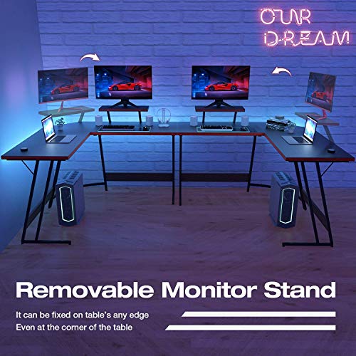 Homall L Shaped Gaming Desk Computer Corner Desk PC Gaming Desk Table with Large Monitor Riser Stand for Home Office Sturdy Writing Workstation (Black, 51 Inch)