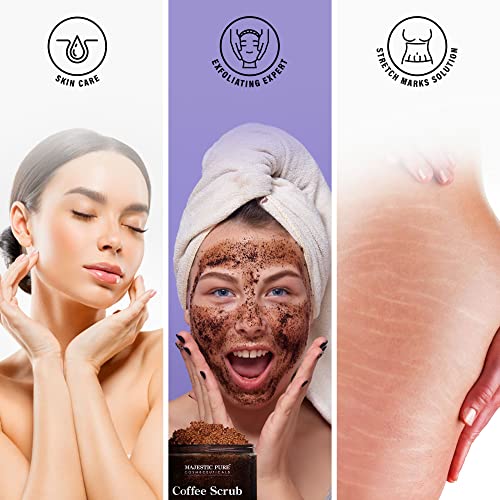 MAJESTIC PURE Arabica Coffee Scrub - All Natural Exfoliating Body Scrub for Skin Care, Stretch Marks, Acne & Cellulite, Reduce the Look of Spider Veins, Eczema, Age Spots & Varicose Veins - 10 Ounces