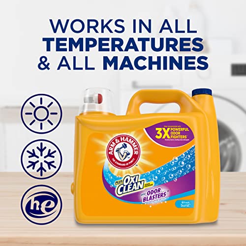 Arm & Hammer Plus OxiClean Odor Blasters Fresh Burst, 128 Loads Liquid Laundry Detergent, 166.5 Fl oz