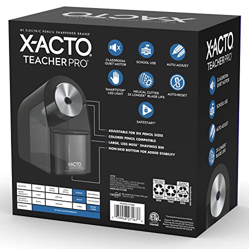 X-ACTO® Pencil Sharpener, Teacher Pro® Electric Pencil Sharpener, With Auto Adjust Dial, SafeStart® Motor, SmartStop®, Black, 1 Count