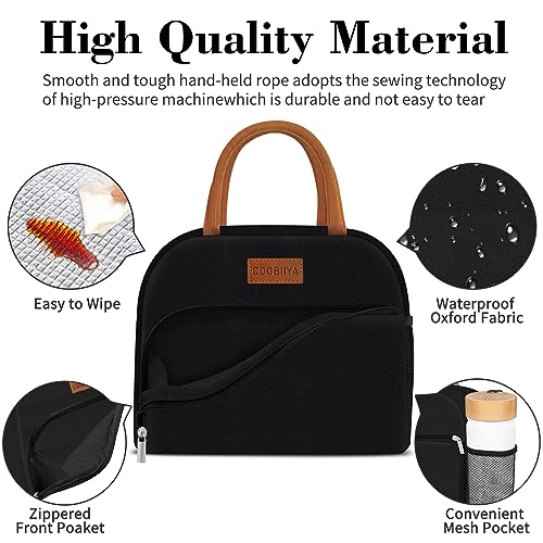 Lunch Bag Women, Lunch Box Lunch Bag for Women Adult Men, Small Leakproof Cute Lunch Tote Bags Large Capacity Reusable Insulated Cooler Lunch Container for Work Office Picnic or Travel (Black)