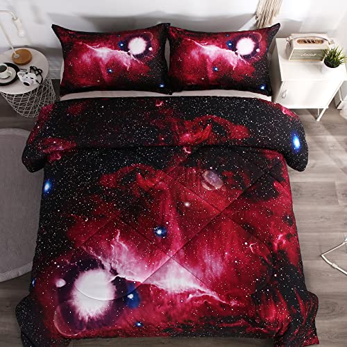 Litanika 3D Galaxy Comforter Full(79x90lnch), 3 Pieces(1 Galaxy Comforter, 2 Pillowcases), Universe Outer Space Bedding Set, Microfiber Comforter Set for Kid Boy Girl Teen