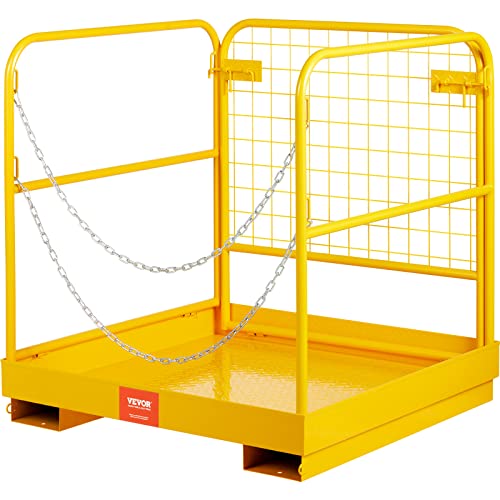 VEVOR Forklift Safety Cage, Forklift Man Basket 1200lbs Capacity, 36'' x 36'' Foldable Forklift Work Platform for 1-2 People with Double-Chain Guardrail & Drain Hole, Perfect for Aerial Work