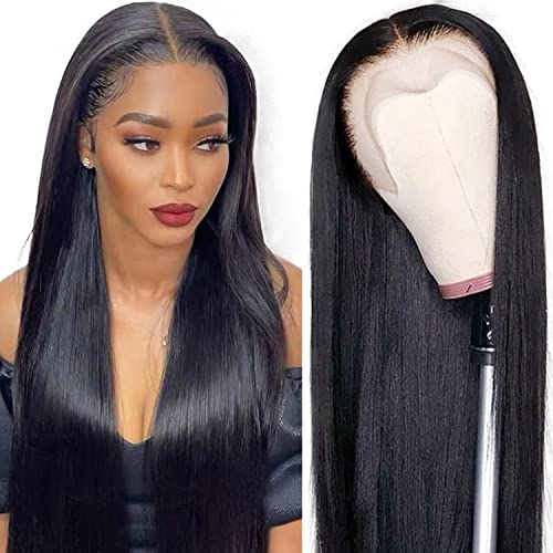 Straight Lace Front Wigs Human Hair 180% Density 13x4 HD Lace Front Wigs Human Hair for Black Women Transparent Lace Frontal Wig Pre Plucked with Baby Hair Glueless Virgin Hair Natural Color 22 inch…