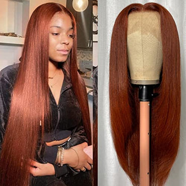 Beauty Forever #33B Reddish Brown Butterfly Haircut 13x4 Lace Front Straight Wig Human Hair Wigs for Women,150% Density 12A Grade Front Layered Invisible Lace Frontal Wigs Natural Hairline Pre Plucked with Baby Hair 14inch