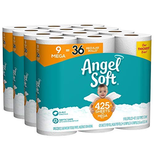 Angel Soft 9 Mega Rolls (Case of 4-9 Mega Roll Packs) 429 Sheets per Roll