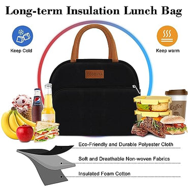 Lunch Bag Women, Lunch Box Lunch Bag for Women Adult Men, Small Leakproof Cute Lunch Tote Bags Large Capacity Reusable Insulated Cooler Lunch Container for Work Office Picnic or Travel (Black)