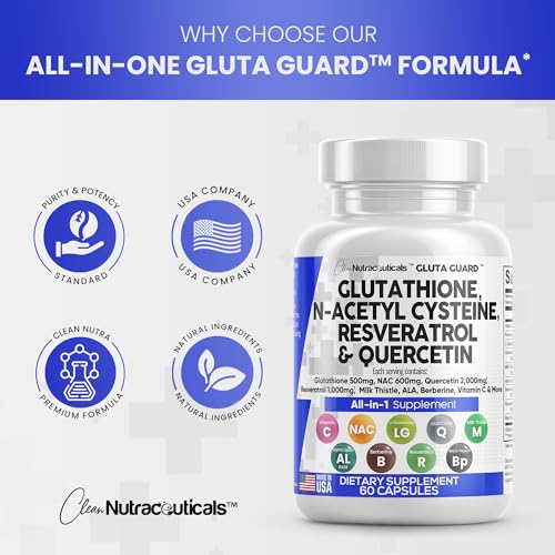 Glutathione 500mg Supplement with Vitamin C N Acetyl Cysteine 600mg Berberine 1000g Milk Thistle 1000mg Resveratrol Quercetin Alpha Lipoic Acid - Reduced L Glutathion Free Form Women 60 Ct USA Made