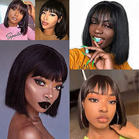 12 Inch Short Bob Wigs with Bangs, Straight Bob Wigs for Women, Synthetic Short Bob Wigs Heat Resistant Fiber Wigs for Daily Party Cosplay (Black)