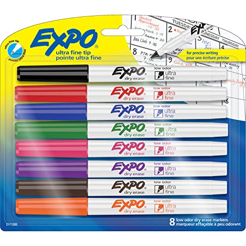 EXPO Low Odor Dry Erase Markers, Ultra-Fine Tip, Assorted Colors, 8 Count