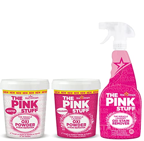 Stardrops - The Pink Stuff - The Miracle Laundry Stain Removing Kit - Oxi Powder Whites - Oxi Powder Colors - Oxi Stain Remover Spray (1 White's Powder, 1 Color's Powder, 1 Stain Remover)