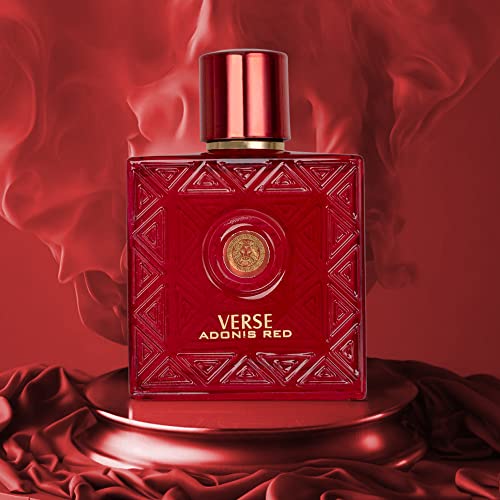 NovoGlow Verse Adonis Red for Men - 100ml Eau De Parfum Spray for Men - Long Lasting Fruity Warm & Floral Fragrance Smell Fresh All Day Long Includes Carrying Pouch Gift for Men for All Occasions