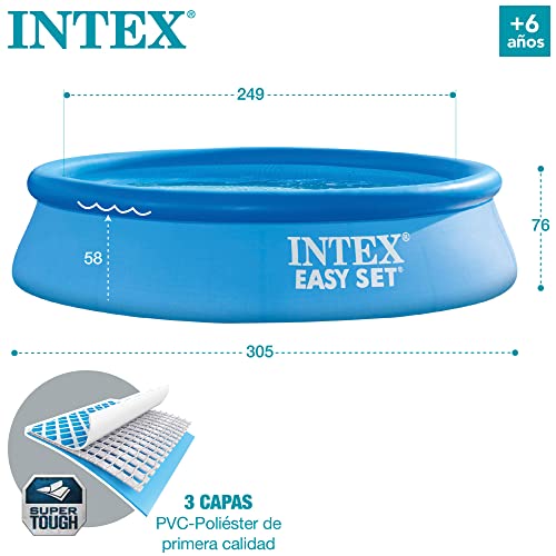 Intex Easy Set 10 Foot x 30 Inch Above Ground Inflatable Round Swimming Pool with 30 Gauge 3 Ply Side Walls and Drain Plug, Blue