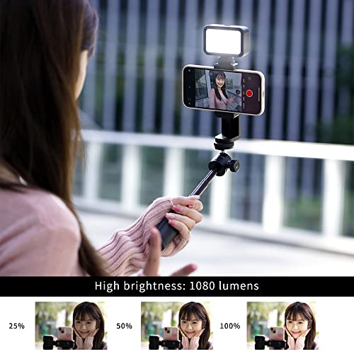 MAXCAM Bi-Color LED Video Light on Camera Accessories Kit Bundle Includes LED Fill Light + Phone Clip + Tripod, Lighting Duration 2 Hours, Dimmable 3200K-6700K and Brightness 1080 lumens